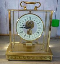 VINTAGE SETH THOMAS ELECTRONIC MANTEL CLOCK SKELETON BRASS PENDULUM GERMANY