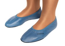 turnschl&auml;ppchen damen balerinaschuhe damen mit ledersohle blau neu Gr. 28-46