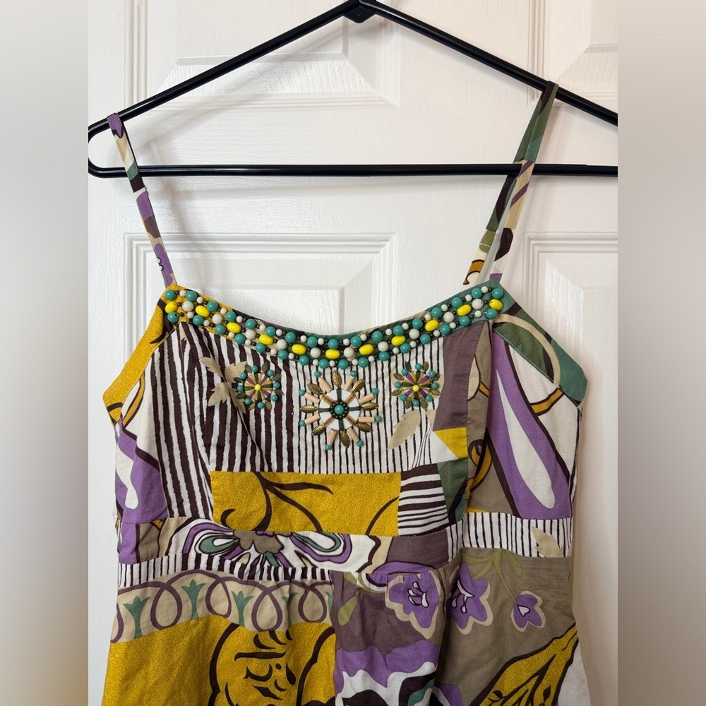 Cabi Patchwork Beaded Spaghetti Strap Sundress Si… - image 4