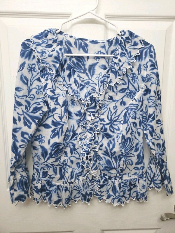 Lauren Ralph Lauren Cotton Blouse Size PS Lightweight Ruffle Button Front Floral