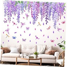 Flower Vine Wall Stickers Summer Purple Flowers Window Wall Floral Wisteria