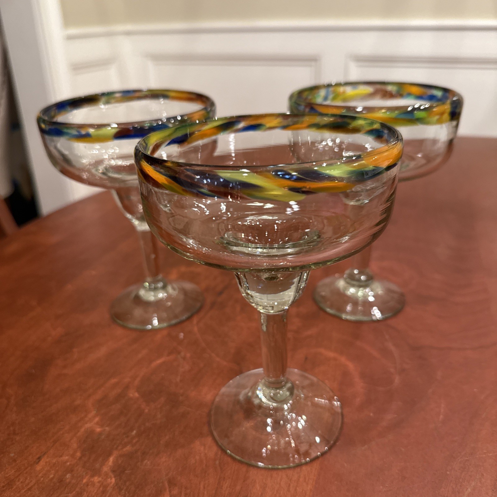 Mexican Hand-Blown Glass – Set of 3 Hand-Blown Confetti Color Margarita Glasses