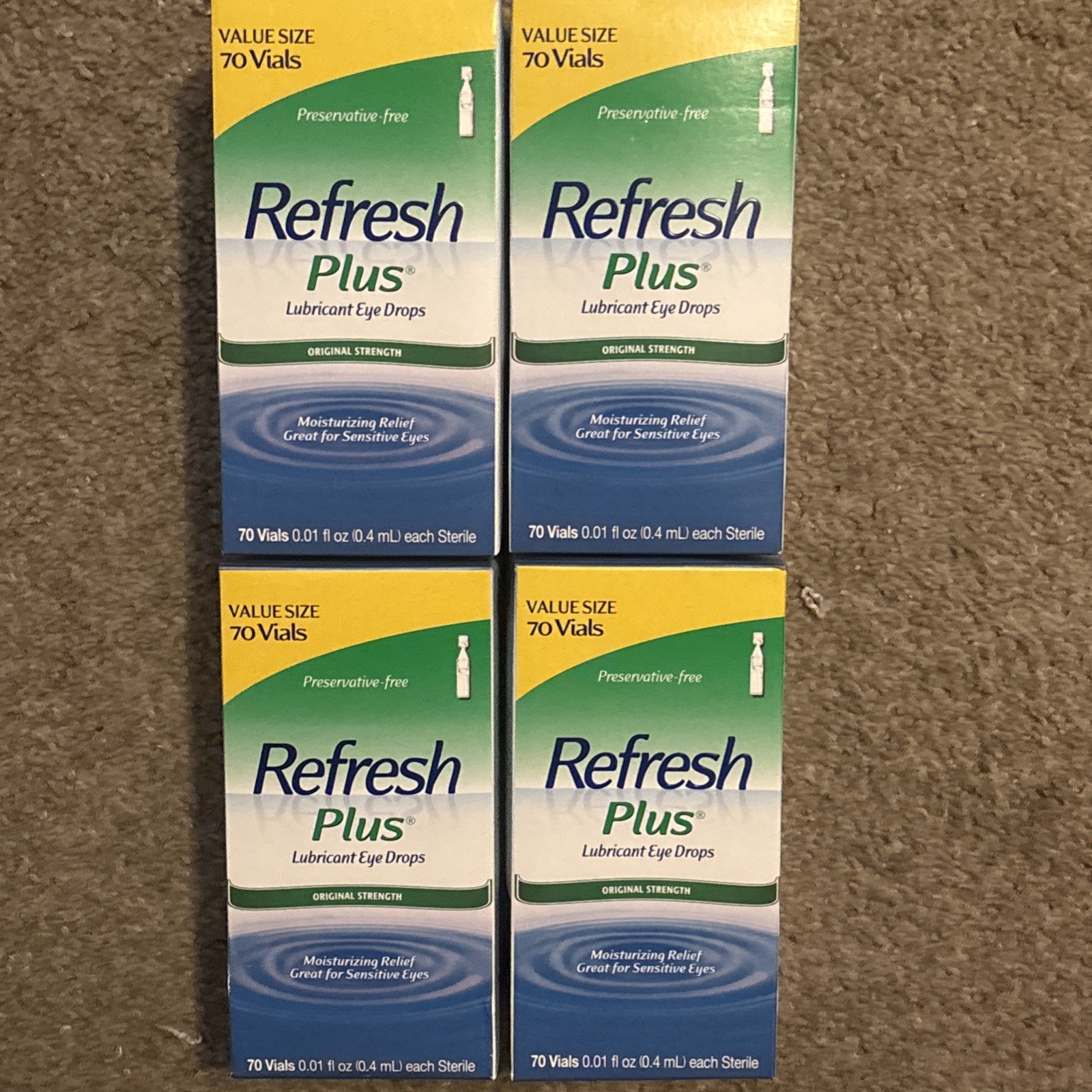 REFRESH PLUS LUBRICANT EYE DROPS MOISTURIZING 4 BOXES 70 VIALS 1/27+ 