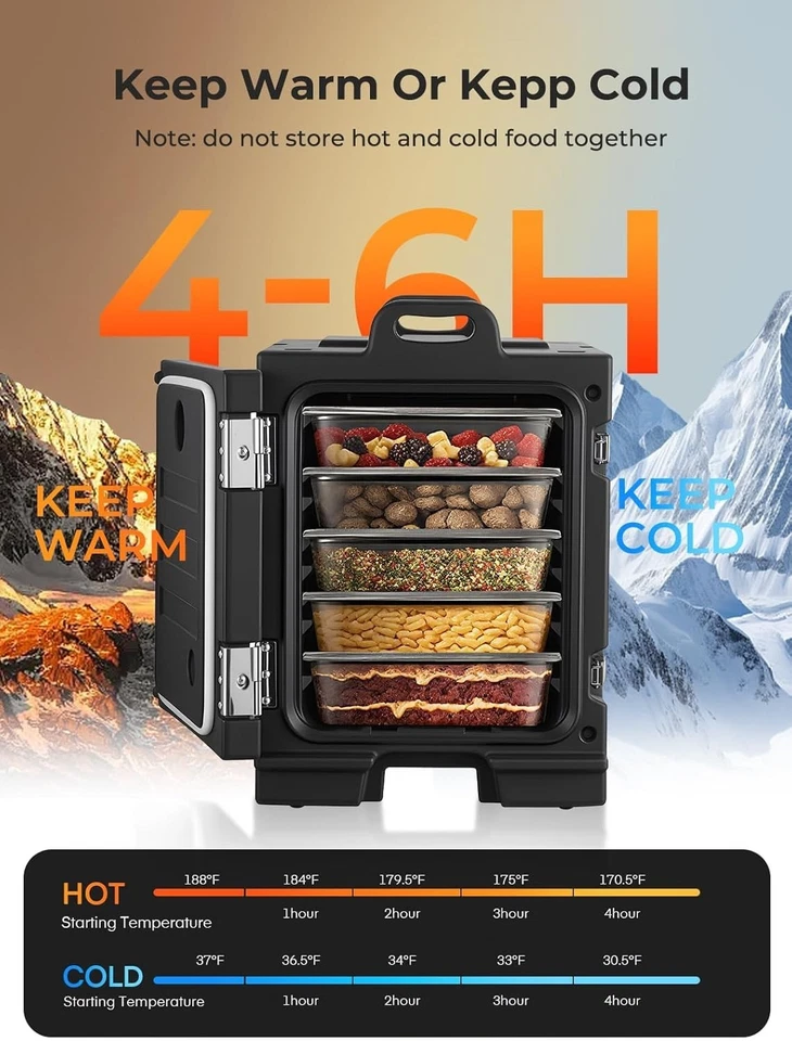 Hot Food Box with Wheels 82qt Front Loading Catering Food Warmer Insulated Black - Image 2 of 4