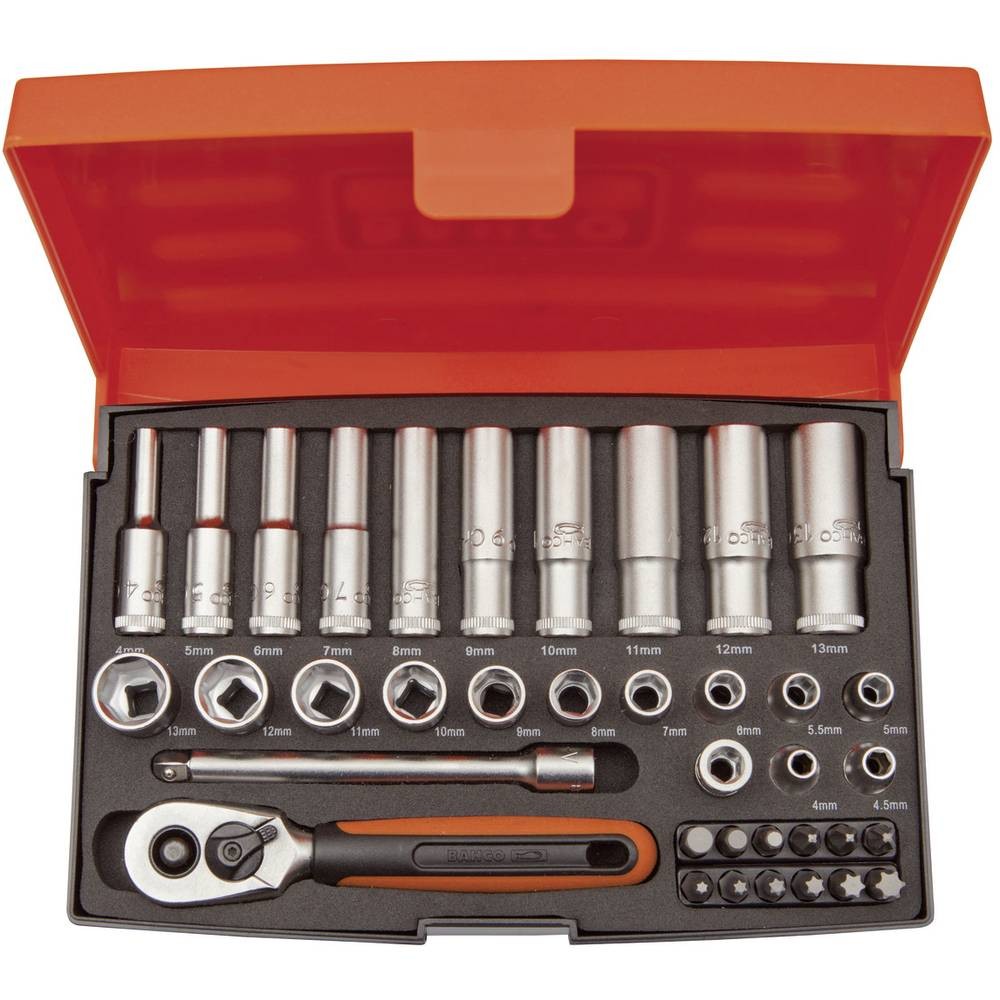 Jeu de clés à douille Bahco SL25L en acier robuste 37 pièces