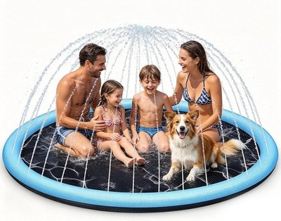 Splash Pad Hund 200 cm rund Wassermatte mit Wassersprinkler Antirutsch