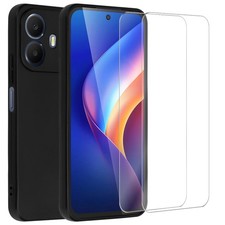 For TCL K70 4G Case, Black Shockproof Sim Phone Gel Cover + Screen Protector