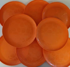 Halloween Mainstays Lot Of 8 Dinner Plates 10” Orange Etched Jack O Lantern Set
