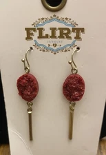 FLIRT Brand Jewelry Gold Tone Wine Color Bead Dangle Pierced Earrings 2 1/4”