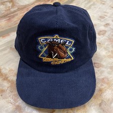 90 s Vintage Joe Camel Smooth Character Corduroy Snapback Hat Navy Blue OSFM