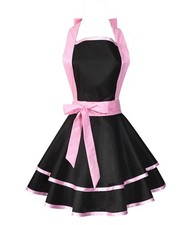 Lovely Handmade Cotton Retro Black Aprons for Women Girls Cake Kitchen Cook A...