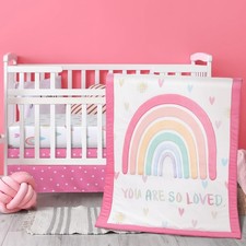 3 Piece Rainbow Boho Crib Bedding Set for Girls Inspirational Quote Pink Baby...