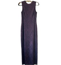 Dark Purple Sleeveless Beaded Floral Lace Full Length Gown Prom Dress XS/S