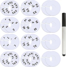 25 Pcs round White Plastic Clothing Rack Size Dividers XXS-XXXL & Blank Markers