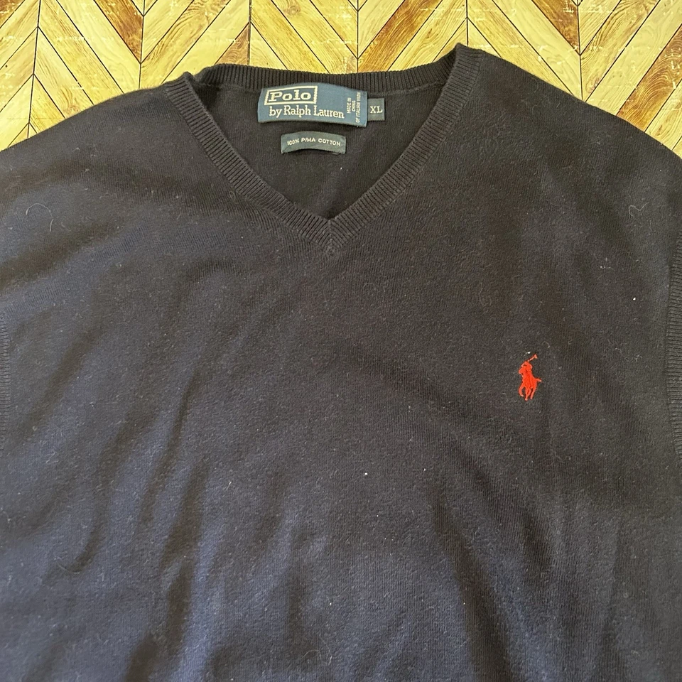 Polo Ralph Lauren Mens 100% Pima Cotton V Neck Navy Sweater Vest Size XL - Image 2 of 4