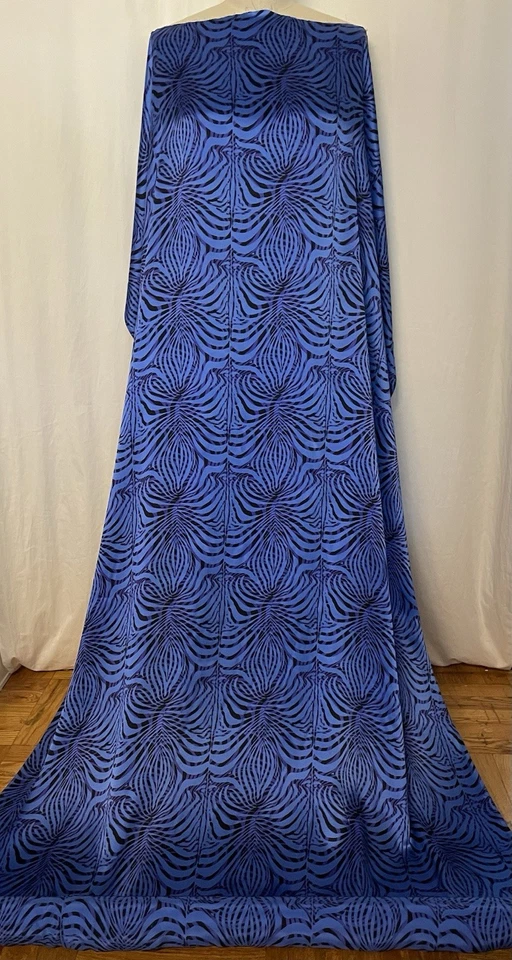 100% Silk Charmeuse Double Sided Royal Blue Zebra Fabric By The Yard 45" Wide - Image 2 of 4