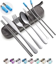 Travel Utensils Set with Case Reusable Stainless Steel Portable Cutlery 8PCS