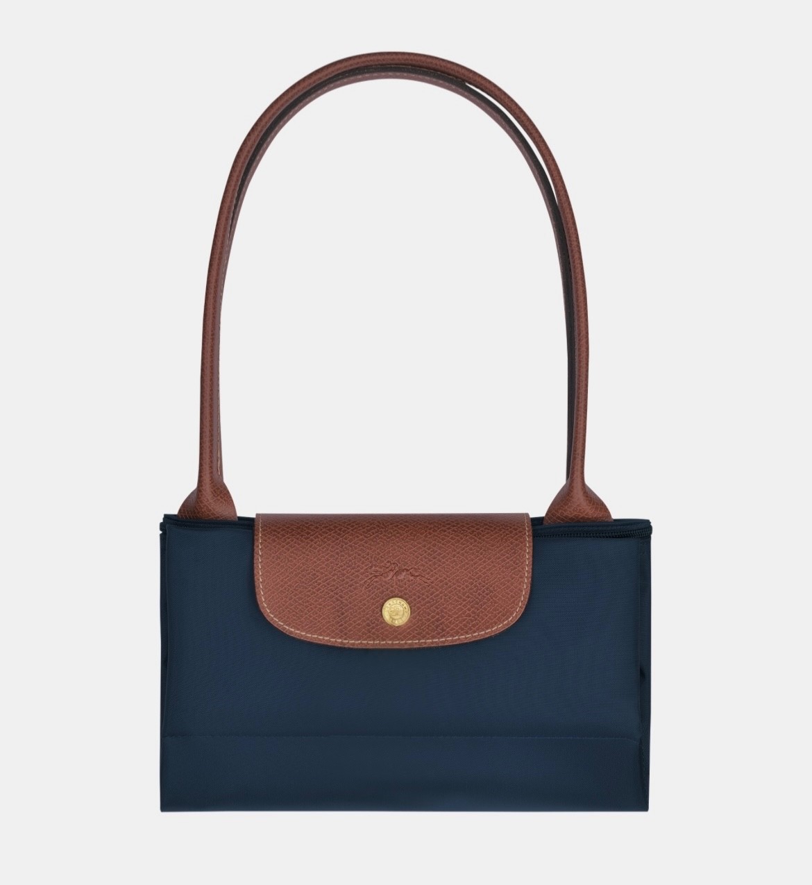 New Longchamp Le Pliage Navy blue Top Handle Large L Tote Bag Leather Trim image 4