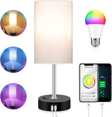 Bedroom Lamp with Smart RGB LED Bulb, Multicolor Changing Table Lamp for Bedroom