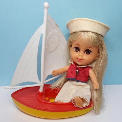 Vintage Mattel Liddle Kiddles LOLA LIDDLE Sailor Doll w/Outfit, Hat, & Sailboat