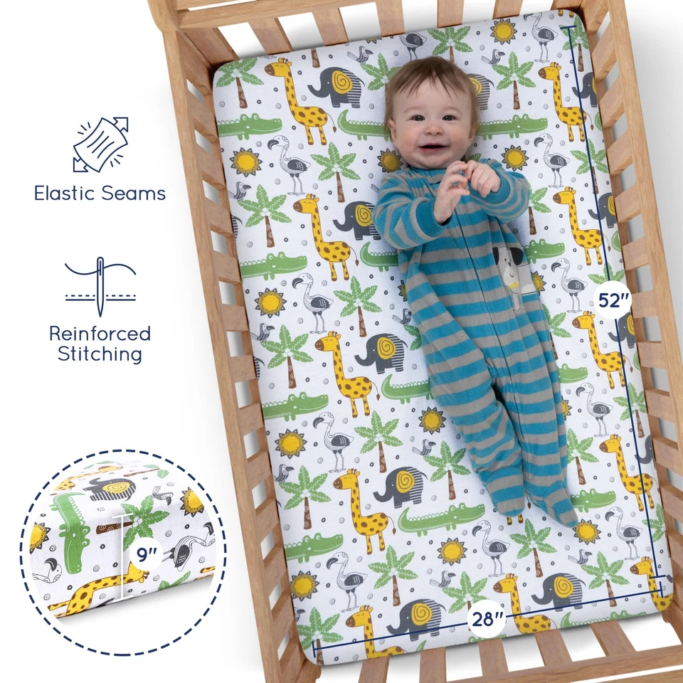 Sábanas de cuna náuticas ajustadas (paquete de 3) por - Sábana de cuna de algodón tejida Jersey para B... Foto 4 de 4