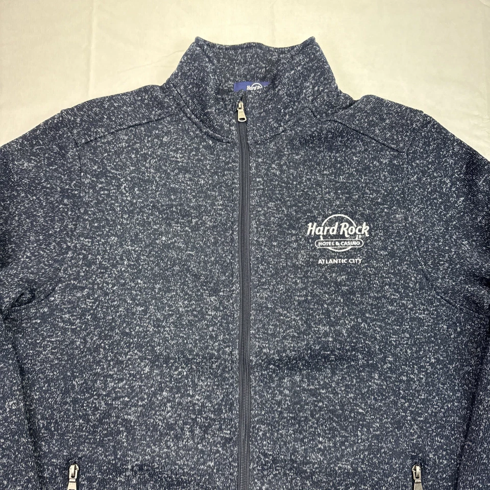 Hard Rock Hotel & Casino Atlantic City Knit Full Zip Fleece Jacket Mens L Blue - Image 2 of 4