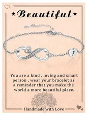 Initial Bracelets for Teen Infinity Gifts for Women Letter F Heart Adjustable Br