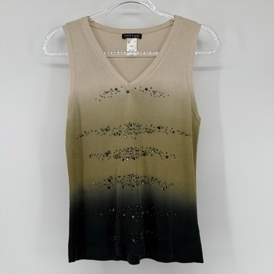Anne Klein 100% Silk Cream Green Tank Top Medium Fairy Grunge Whimsigoth Goblin