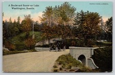 Seattle WA Lake Washington Boulevard Vintage Auto Nowell Rognon Postcard 1910s