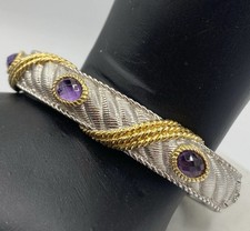Judith Ripka 925 Sterling Silber & Gold Akzente Amethyst Scharnier Armband Gr. 6