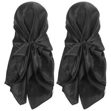 2Pcs 35 Inch Square Satin Head Scarf Silk Feeling Hair Scarf, Black