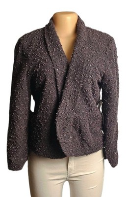 Erin London Textured Sequin Bouclé Open Front Blazer Jacket Women M Quiet Luxury
