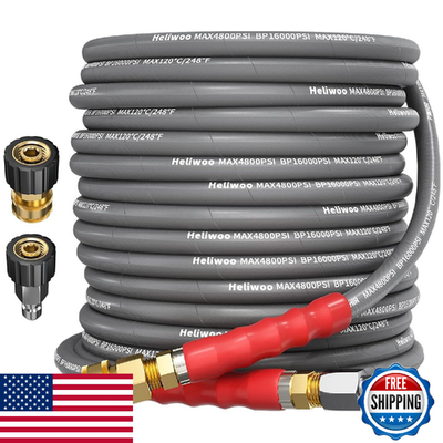 #ad Heliwoo 3 8quot; Pressure Washer Hose 50FT Hot Cold 4800 PSI Steel Braided $94.48