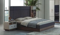 Graues Schlafzimmer Bett Designer Garnitur Doppelbett 2X Nachttische