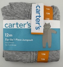 Carters Jumpsuit Baby Size 12 Month Zip-Up 1 Piece Long Sleeve Easy Care Gray
