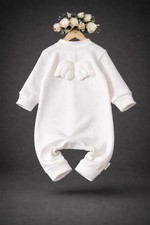 Baby Overall Weiß mit Engelsflügeln-Baumwolle, Handmade
