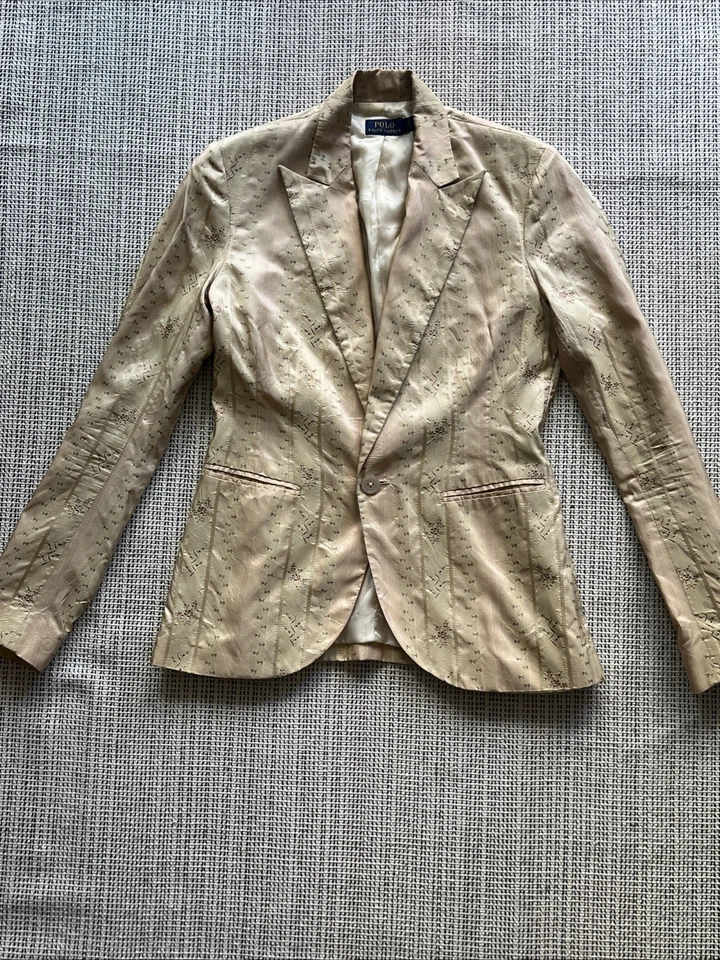 Blazer Polo Ralph Lauren Mujer Seda Floral Rayas Beige Rosa Pico Solapa Talla  Foto 2 de 4