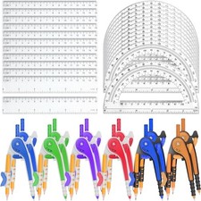 Math Compass  Protractor Geometry Math Plastic Ruler Set Drawing 36 Pack