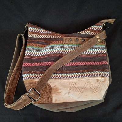 Myra Boho Western Canvas Hairon Shoulder Crossbody Bag Adjustable Purse