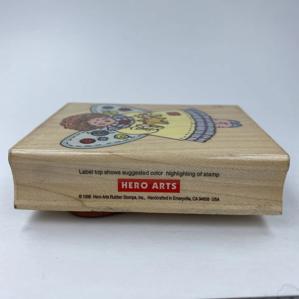 "De colección Hero Arts botón ángel muñeca madera sello de goma 1996 2,75""x3""" Foto 3 de 4