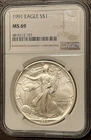 1991  1-oz American Silver Eagle NGC MS69 Brown Label
