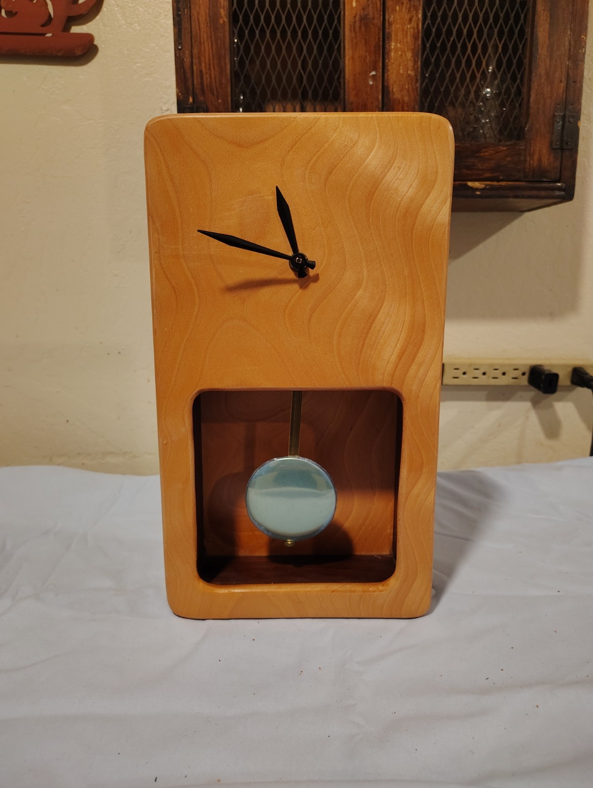 Vintage Handcrafted Clock Wooded Pendulum Style Mcm Art