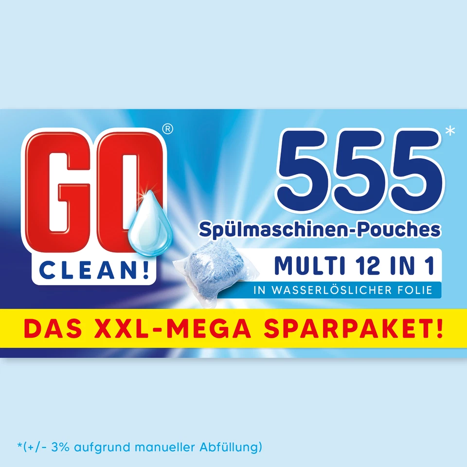 10 kg ca. 555 St. GO clean! 12-in-1 Spülmaschinentabs-Pouches 18g in wsl. Folie - Bild 2 von 4