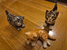 3 X Jenny Winstanley Cats With Glass Eyes. Signed Underneath. Ginger And Tabby