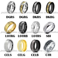 Mens Celtic Wedding Band Tungsten Ring Black Silver or 18k Gold Plated Dragon