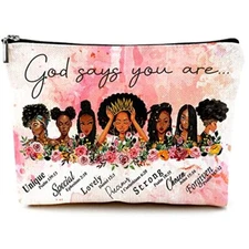Cute Makeup Bag for Purse Canvas Waterproof African American Afro Makeup Bags
