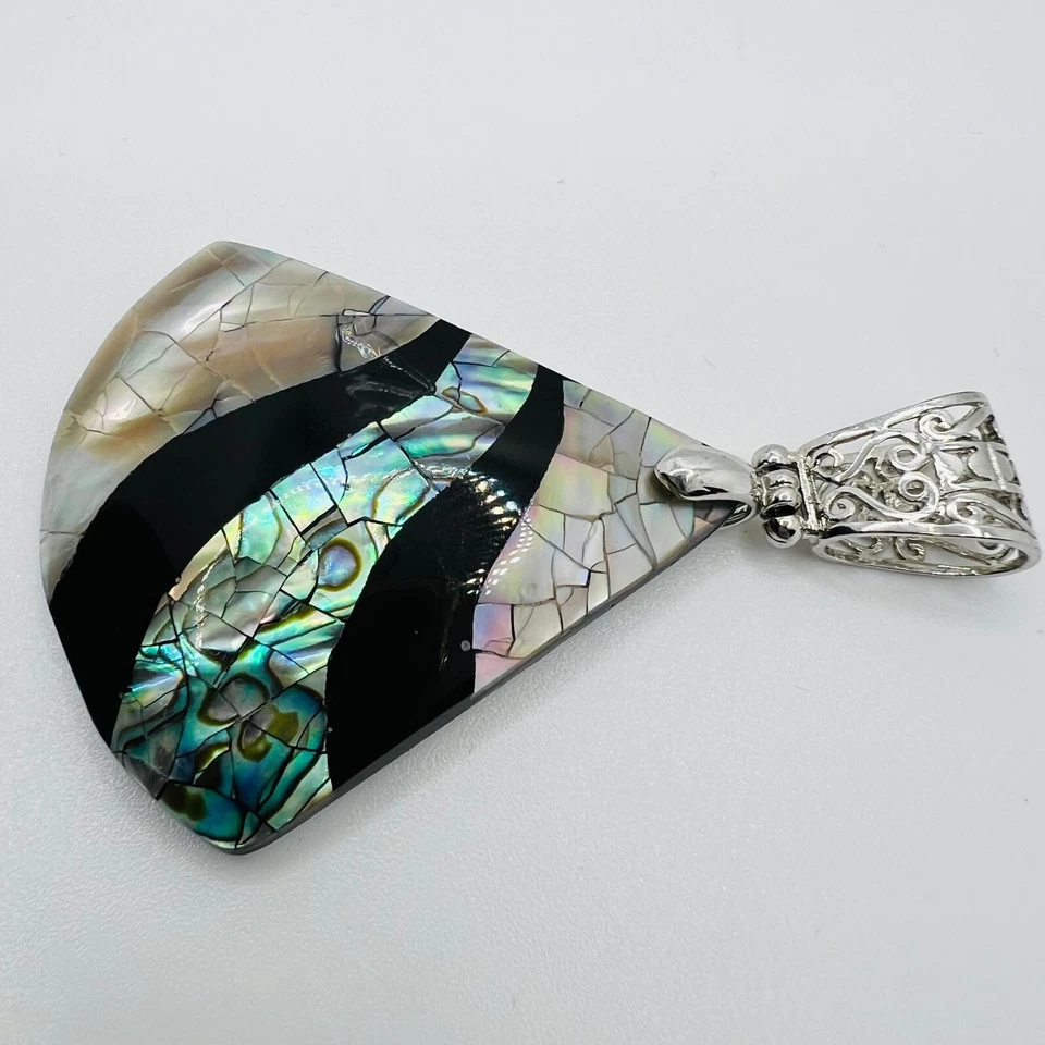 Perlmutt-Anhänger Unikat Edelstahl mit filigraner Designer Schmuck Stück - Bild 2 von 3