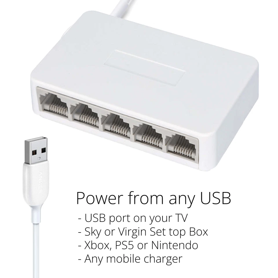 USB Network Switch, Ethernet Splitter, 100mbps, Powered by USB 5 Port LAN Router - Image 4 of 4