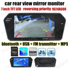 7"TFT LCD MP5 Car Rear View Mirror Monitor Bluetooth For Backup Camera Navigator