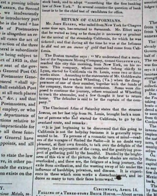 1849 California Gold Rush Fever 49ers Mining Mines HARDSHIPS Letters Newspaper  